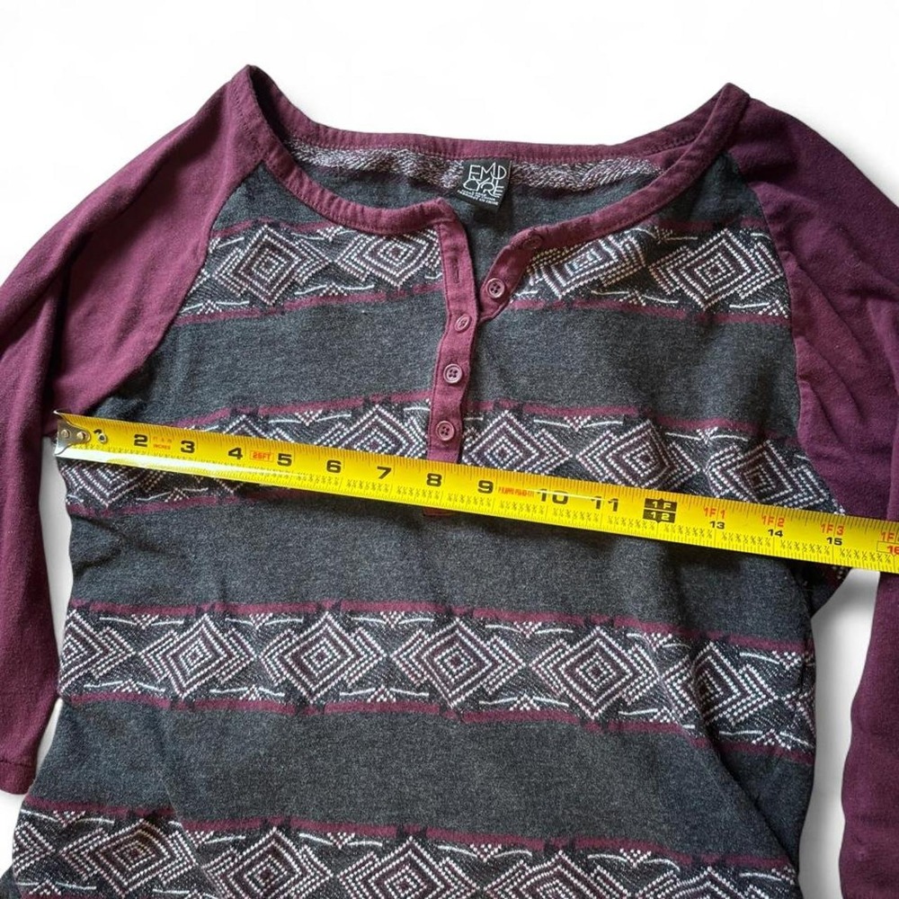 Empyre Mens Aztec Pattern Henley Baseball Tee Charcoal Burgundy Large - Picture 5 of 7